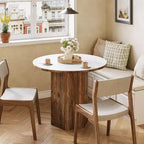 Table à manger ronde de 31,5 pouces pour 2-3 personnes, table de bistrot de cuisine avec plateau en pierre frittée pour salle à manger, salon, blanc et marron