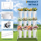 Présentoir à Fleurs, Chariot à Fleurs à 3 Niveaux avec 12 Seaux Ronds et Roues, Présentoir Mobile pour Fleurs