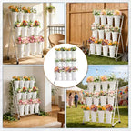 Présentoir à Fleurs, Chariot à Fleurs à 3 Niveaux avec 12 Seaux Ronds et Roues, Présentoir Mobile pour Fleurs
