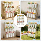 Présentoir à Fleurs, Chariot à Fleurs à 3 Niveaux avec 12 Seaux Ronds et Roues, Présentoir Mobile pour Fleurs