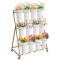 Flower Display Stand,3 Tier Flower Cart with 12 Round Buckets and Wheels, Moving Flower Cart Display Stand