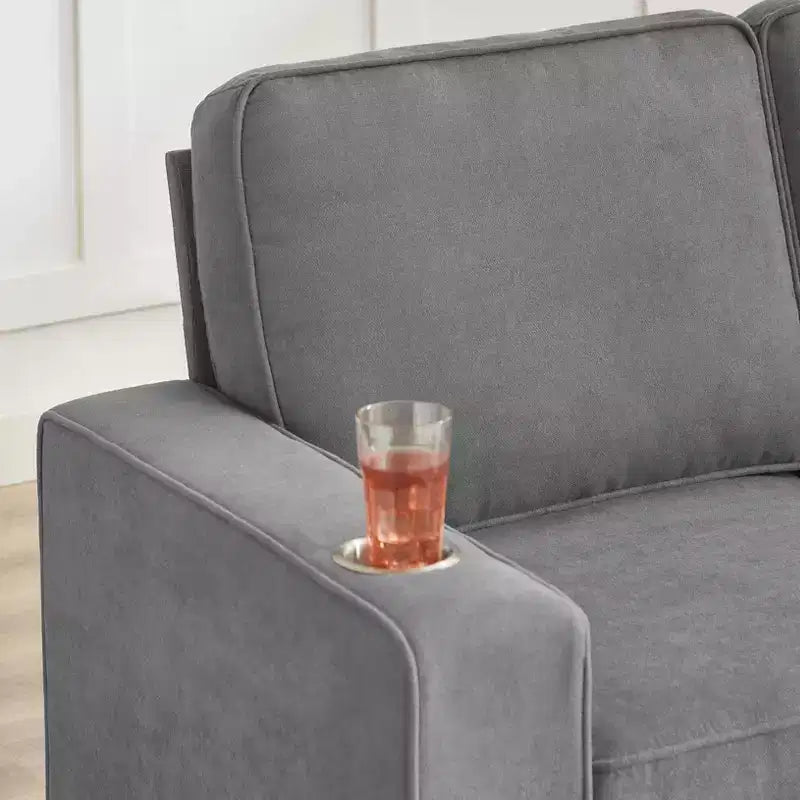 Canapé moderne en tissu d'agneau de 83,86 pouces, canapé 3 places avec 2 porte-gobelets pour salon, chambre, bureau, appartement