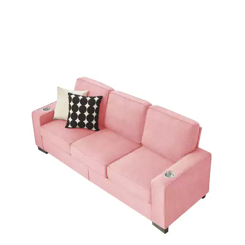 Canapé moderne en tissu d'agneau de 83,86 pouces, canapé 3 places avec 2 porte-gobelets pour salon, chambre, bureau, appartement