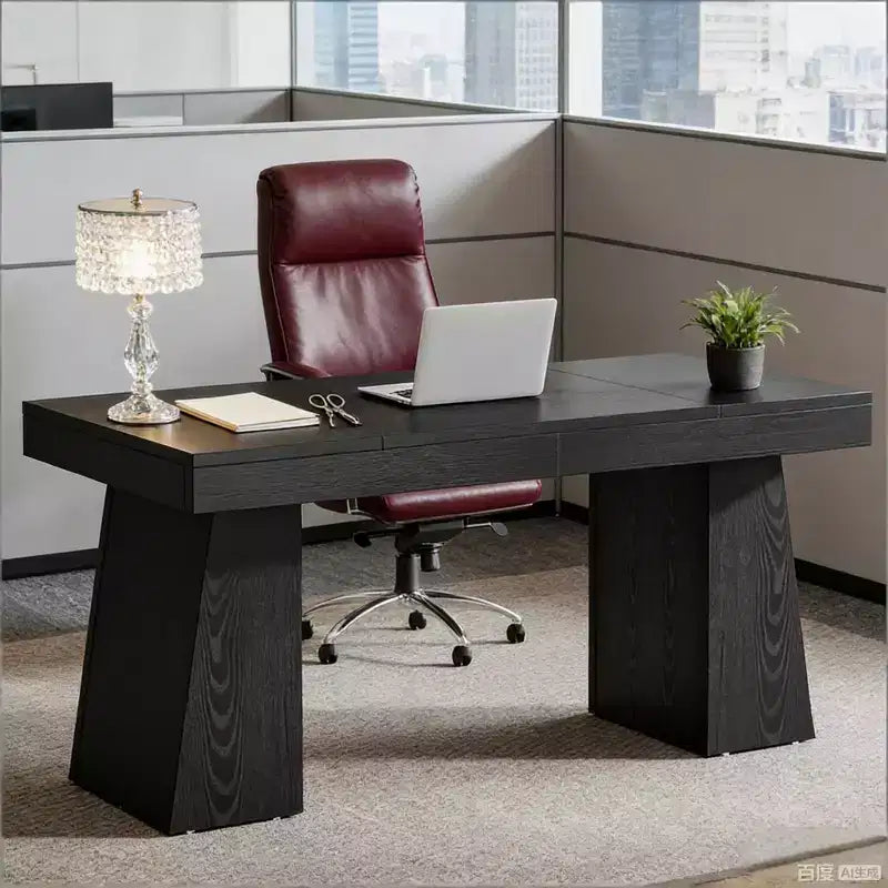 Bureau de travail de 55 po, bureau d'ordinateur avec piètement double trapèze, bureau de direction moderne du milieu du siècle pour bureau à domicile, poste de travail élégant