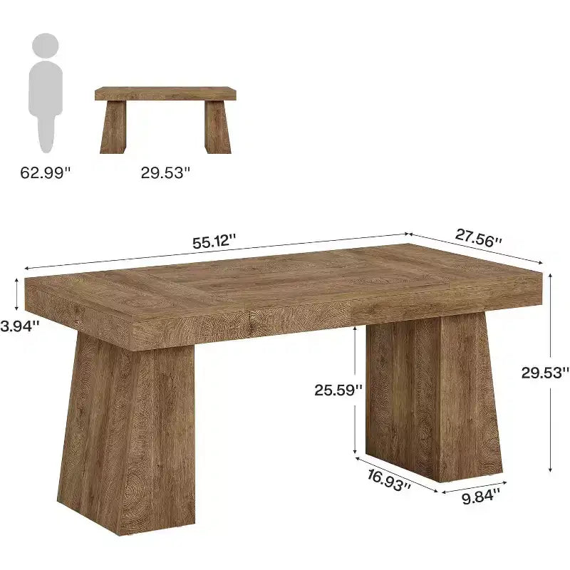 Bureau de travail de 55 po, bureau d'ordinateur avec piètement double trapèze, bureau de direction moderne du milieu du siècle pour bureau à domicile, poste de travail élégant