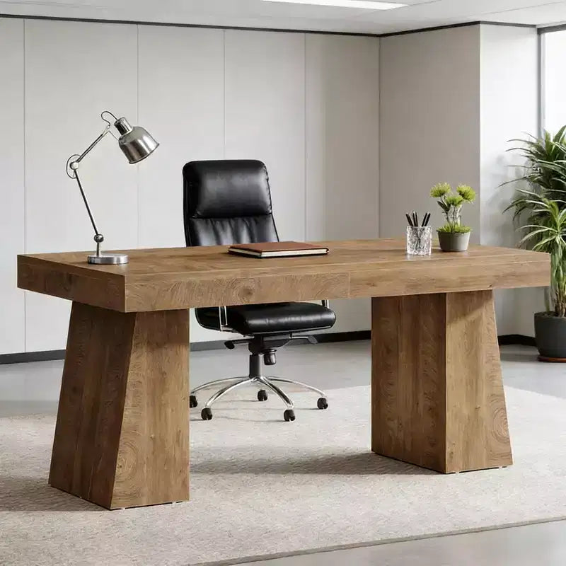 Bureau de travail de 55 po, bureau d'ordinateur avec piètement double trapèze, bureau de direction moderne du milieu du siècle pour bureau à domicile, poste de travail élégant