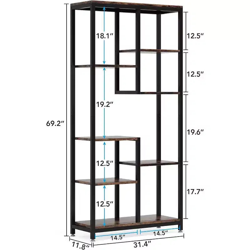 Étagère haute à 6 niveaux, organiseur de rangement moderne et étagère d'angle industrielle pour garage, chambre, bureau, cuisine, salon