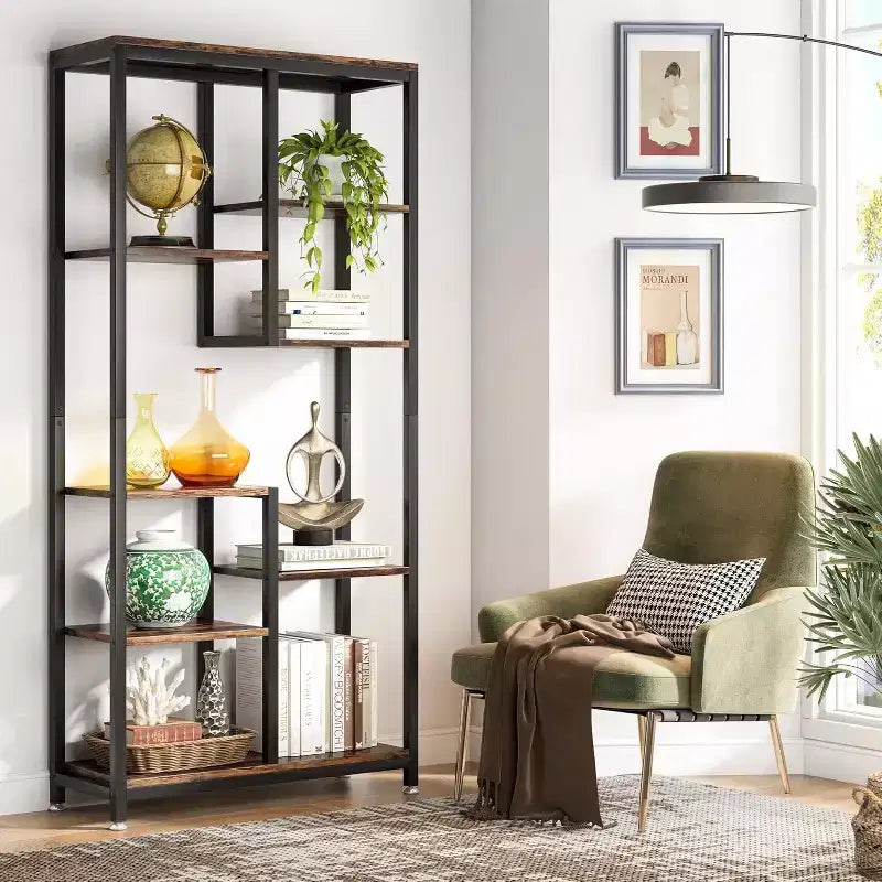 Étagère haute à 6 niveaux, organiseur de rangement moderne et étagère d'angle industrielle pour garage, chambre, bureau, cuisine, salon