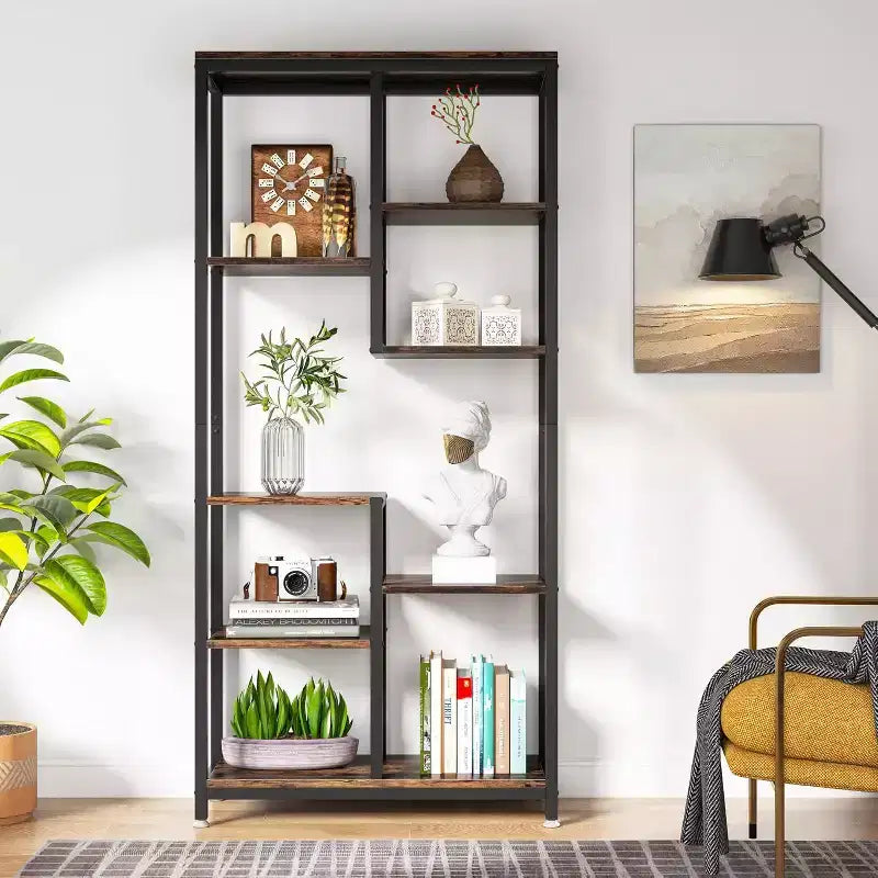 Étagère haute à 6 niveaux, organiseur de rangement moderne et étagère d'angle industrielle pour garage, chambre, bureau, cuisine, salon