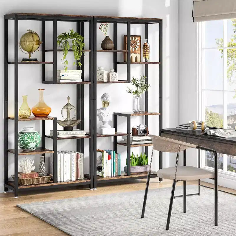 Étagère haute à 6 niveaux, organiseur de rangement moderne et étagère d'angle industrielle pour garage, chambre, bureau, cuisine, salon