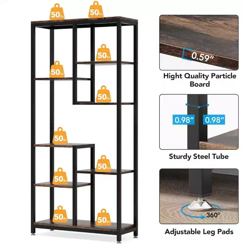 Étagère haute à 6 niveaux, organiseur de rangement moderne et étagère d'angle industrielle pour garage, chambre, bureau, cuisine, salon