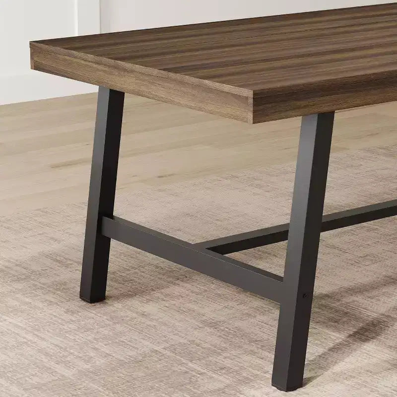 Table à manger industrielle pour 4 à 6 personnes, grande table de cuisine en bois de 160 cm avec cadre métallique robuste, longue table à manger rectangulaire 4 places pour le dîner