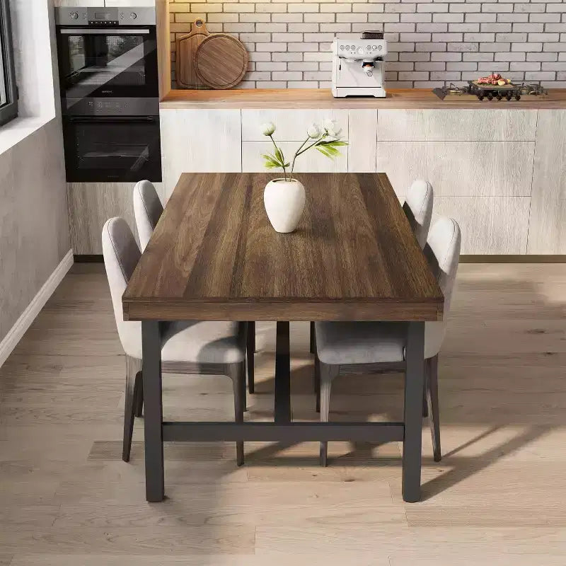 Table à manger industrielle pour 4 à 6 personnes, grande table de cuisine en bois de 160 cm avec cadre métallique robuste, longue table à manger rectangulaire 4 places pour le dîner