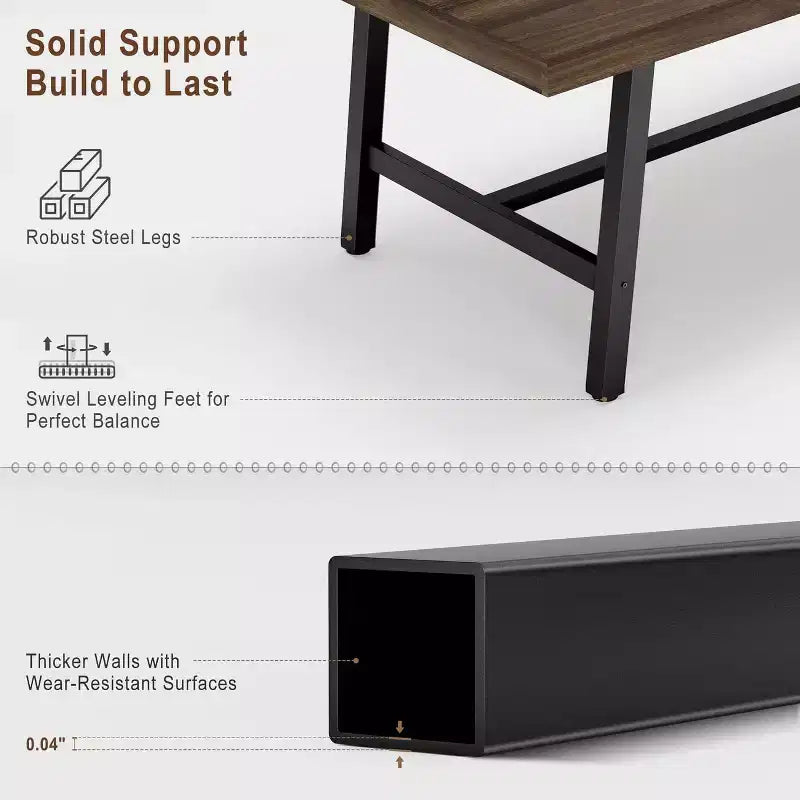 Table à manger industrielle pour 4 à 6 personnes, grande table de cuisine en bois de 160 cm avec cadre métallique robuste, longue table à manger rectangulaire 4 places pour le dîner