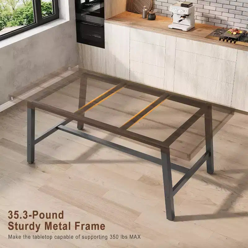 Table à manger industrielle pour 4 à 6 personnes, grande table de cuisine en bois de 160 cm avec cadre métallique robuste, longue table à manger rectangulaire 4 places pour le dîner
