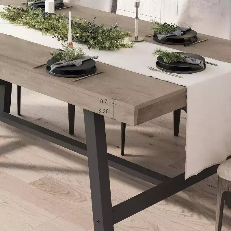 Table à manger industrielle pour 4 à 6 personnes, grande table de cuisine en bois de 160 cm avec cadre métallique robuste, longue table à manger rectangulaire 4 places pour le dîner