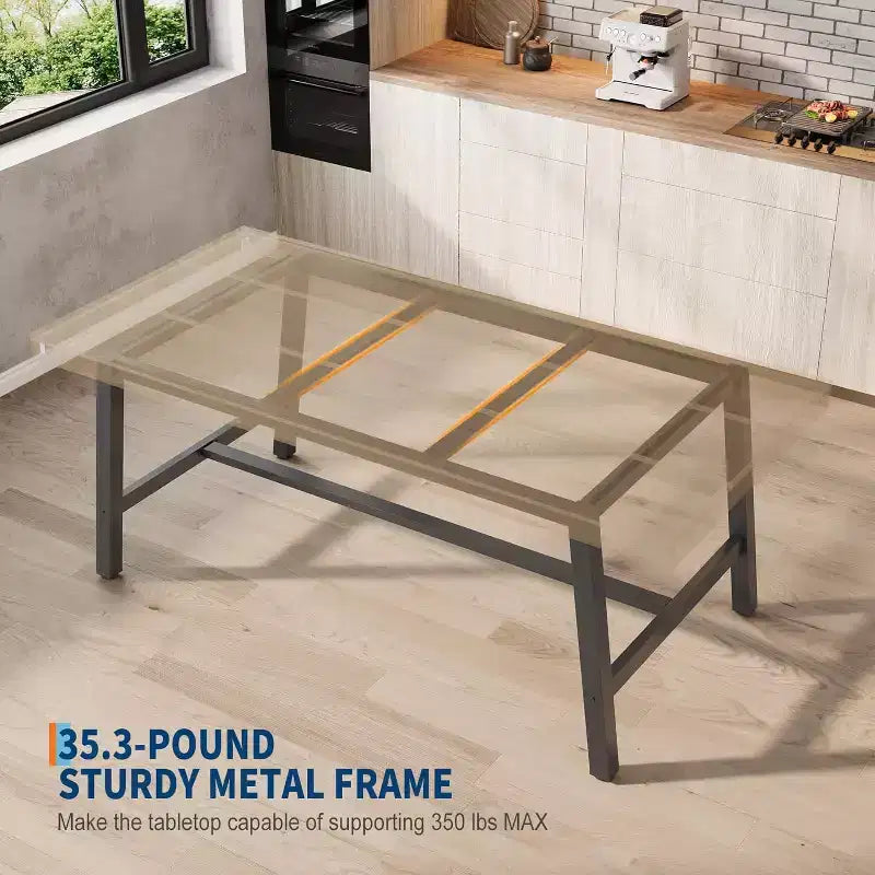 Table à manger industrielle pour 4 à 6 personnes, grande table de cuisine en bois de 160 cm avec cadre métallique robuste, longue table à manger rectangulaire 4 places pour le dîner