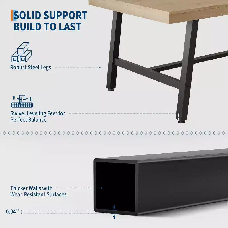 Table à manger industrielle pour 4 à 6 personnes, grande table de cuisine en bois de 160 cm avec cadre métallique robuste, longue table à manger rectangulaire 4 places pour le dîner