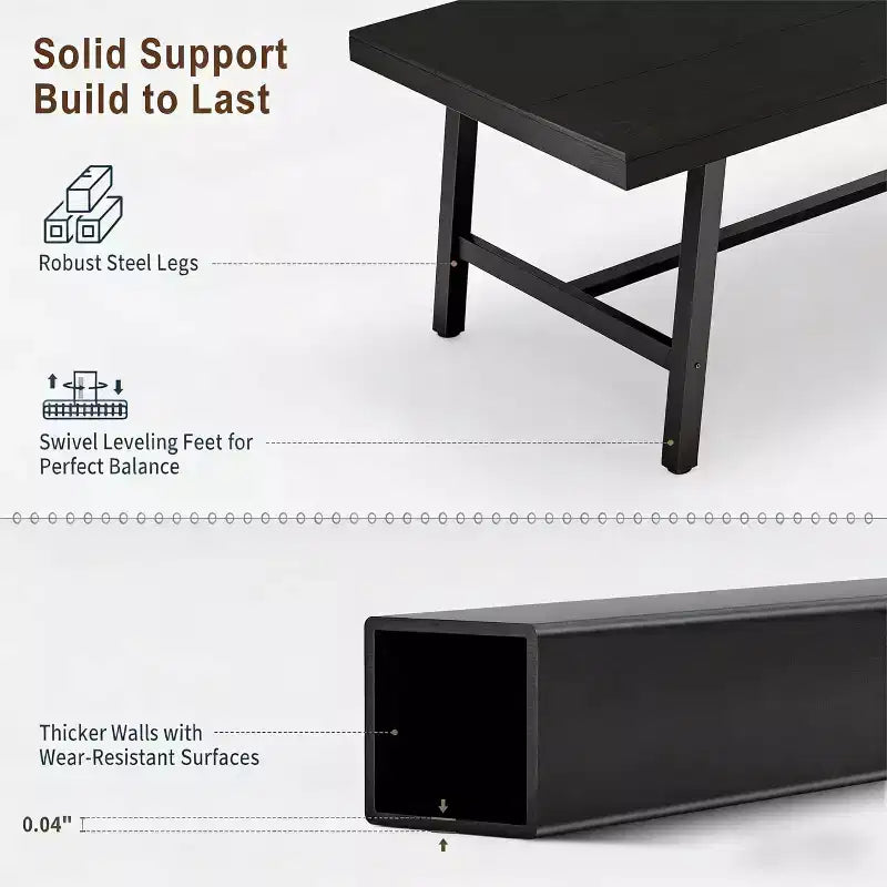 Table à manger industrielle pour 4 à 6 personnes, grande table de cuisine en bois de 160 cm avec cadre métallique robuste, longue table à manger rectangulaire 4 places pour le dîner