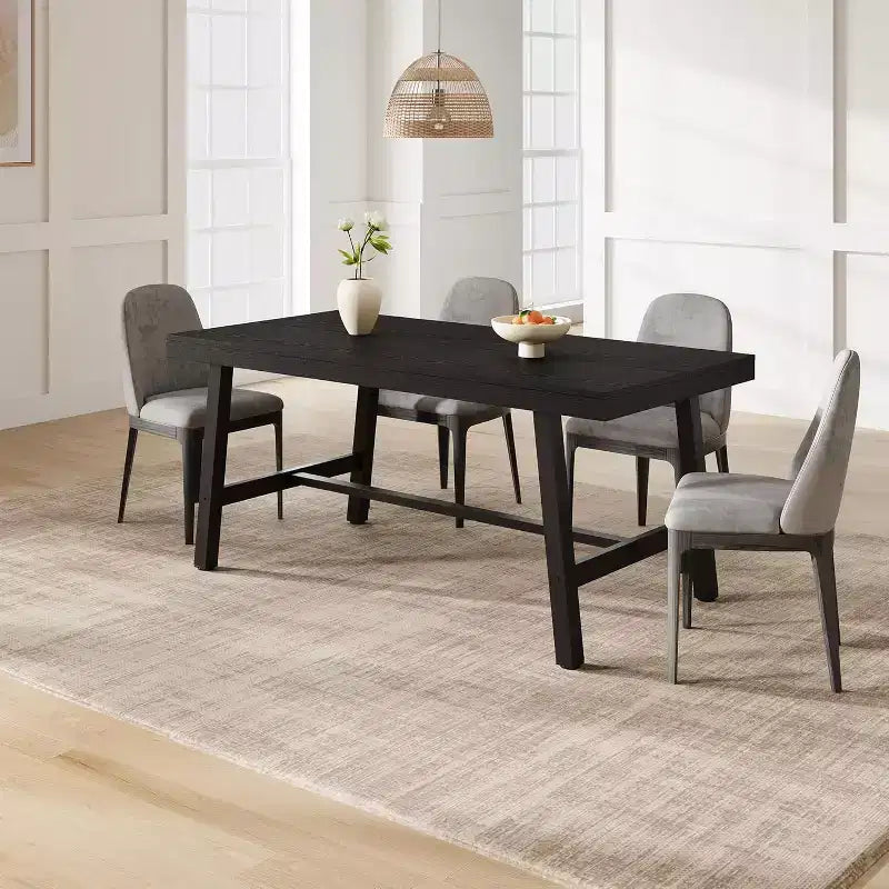 Table à manger industrielle pour 4 à 6 personnes, grande table de cuisine en bois de 160 cm avec cadre métallique robuste, longue table à manger rectangulaire 4 places pour le dîner