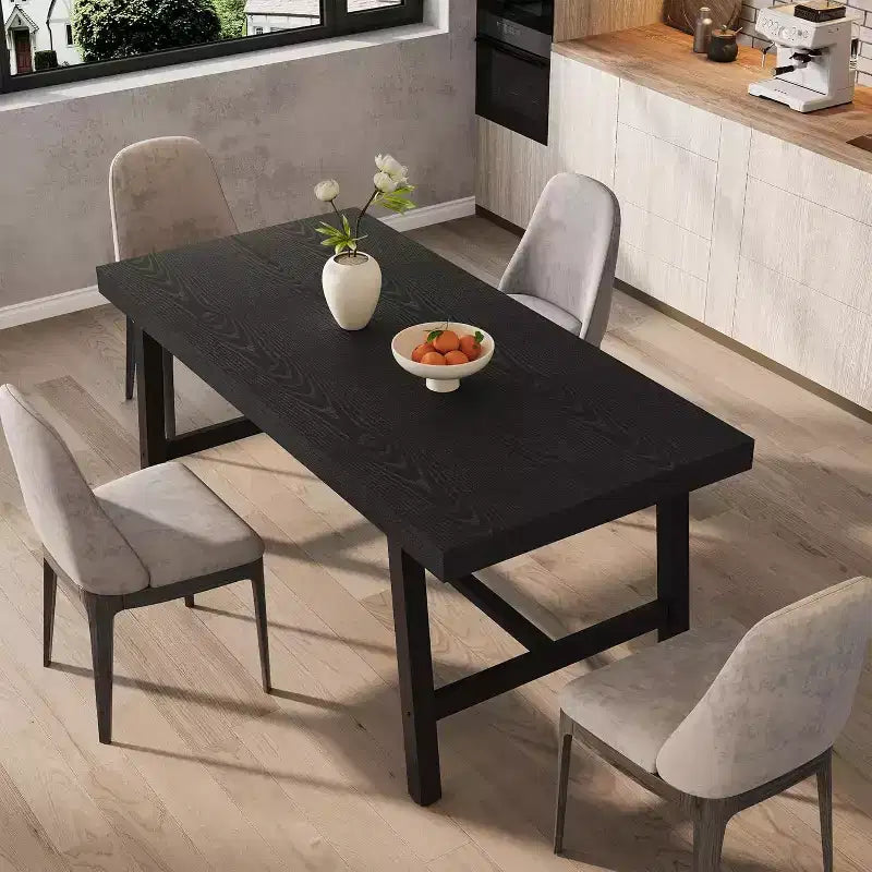 Industrial Dining Table for 4-6 People, 62.99 Large Wooden Kitchen Table with Sturdy Metal Frame, Long Rectangular Dining Table Seats 4 for Dinner