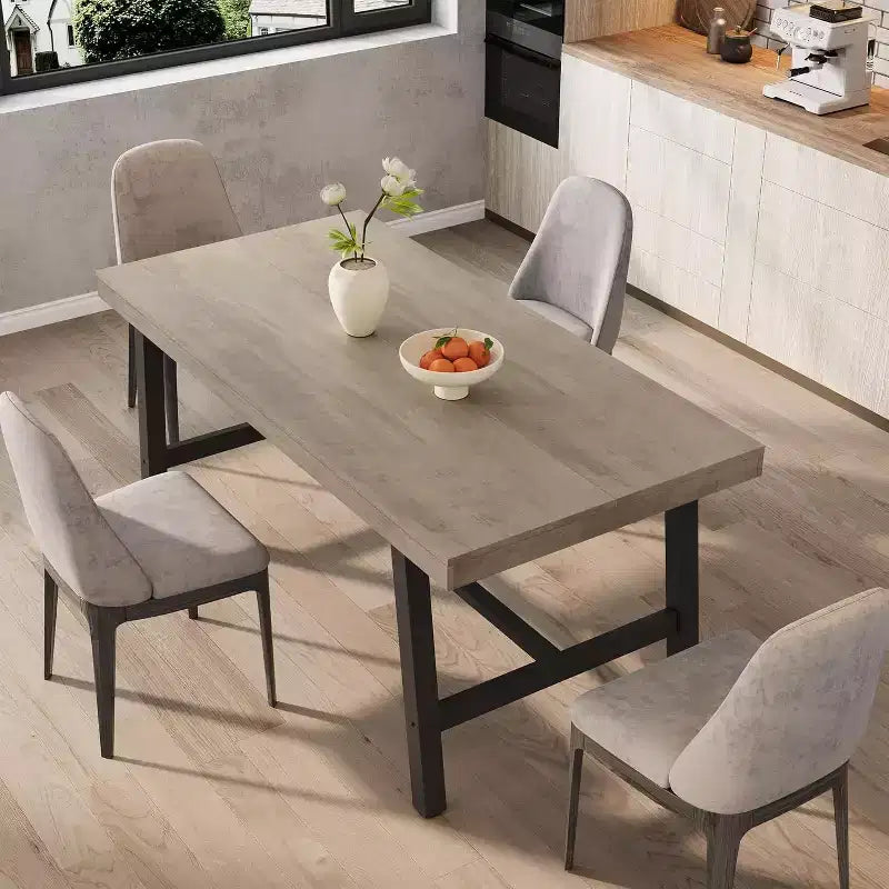 Table à manger industrielle pour 4 à 6 personnes, grande table de cuisine en bois de 160 cm avec cadre métallique robuste, longue table à manger rectangulaire 4 places pour le dîner