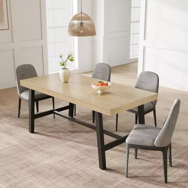 Table à manger industrielle pour 4 à 6 personnes, grande table de cuisine en bois de 160 cm avec cadre métallique robuste, longue table à manger rectangulaire 4 places pour le dîner