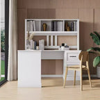 Bureau d'ordinateur moderne de 150 cm pour la maison et le bureau, avec bibliothèque et étagère ouverte à tiroirs, finition style ancien, blanc