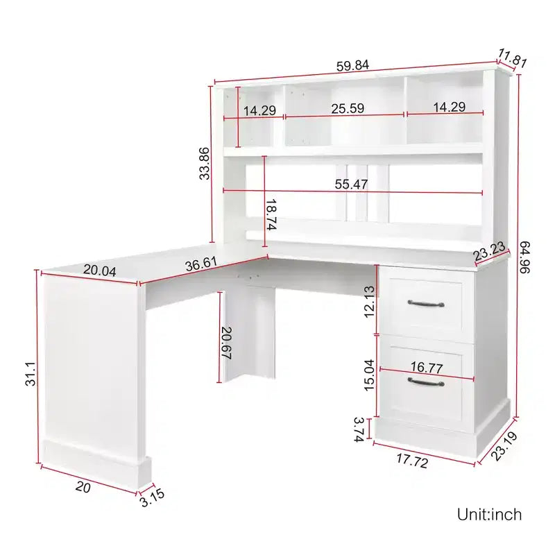 Bureau d'ordinateur moderne de 150 cm pour la maison et le bureau, avec bibliothèque et étagère ouverte à tiroirs, finition style ancien, blanc