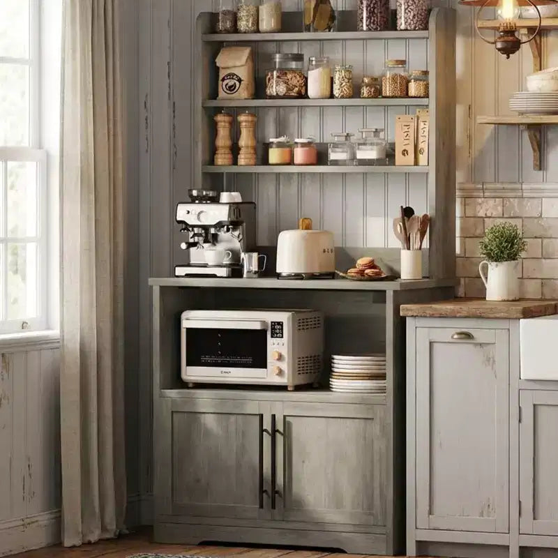 Meuble de cuisine avec support pour four à micro-ondes, étagère de rangement haute et polyvalente avec plateau épais pour salle à manger