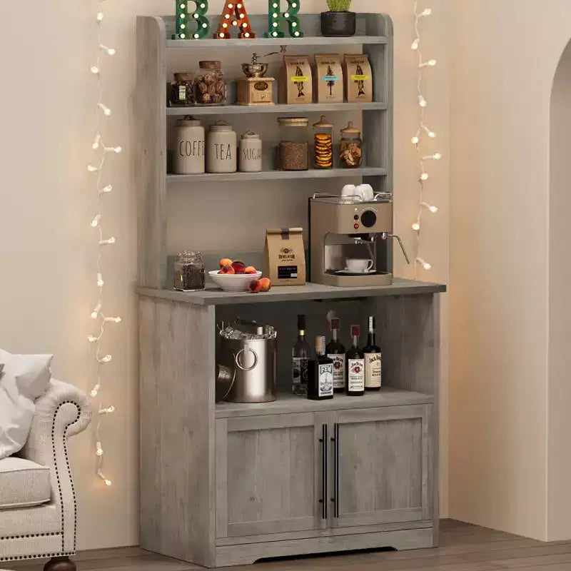 Meuble de cuisine avec support pour four à micro-ondes, étagère de rangement haute et polyvalente avec plateau épais pour salle à manger