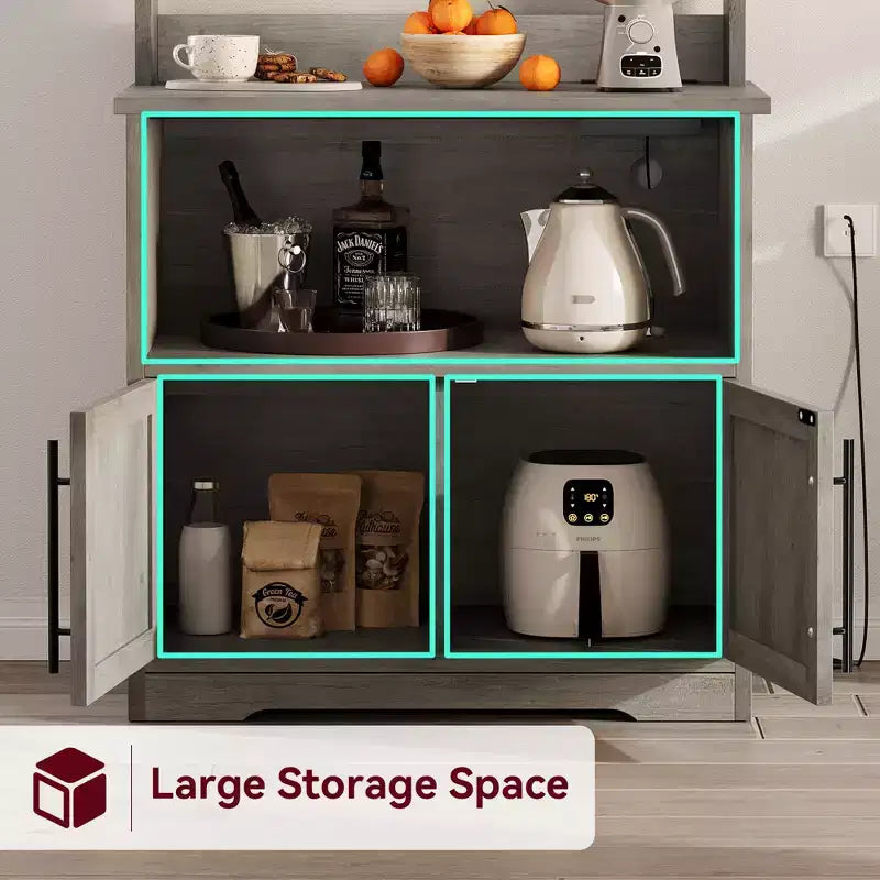 Meuble de cuisine avec support pour four à micro-ondes, étagère de rangement haute et polyvalente avec plateau épais pour salle à manger