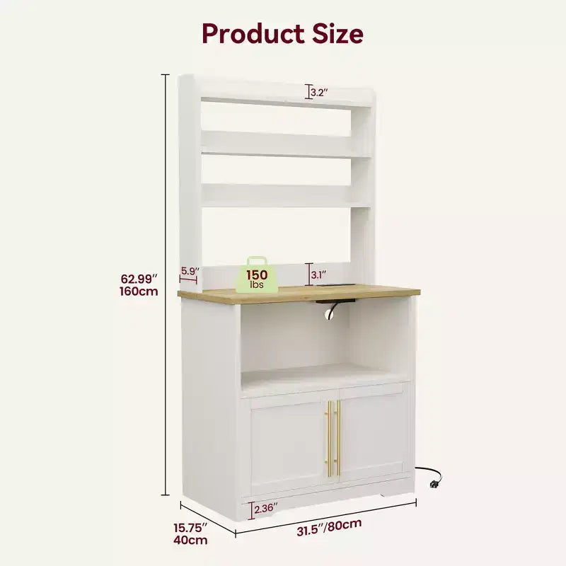 Meuble de cuisine avec support pour four à micro-ondes, étagère de rangement haute et polyvalente avec plateau épais pour salle à manger