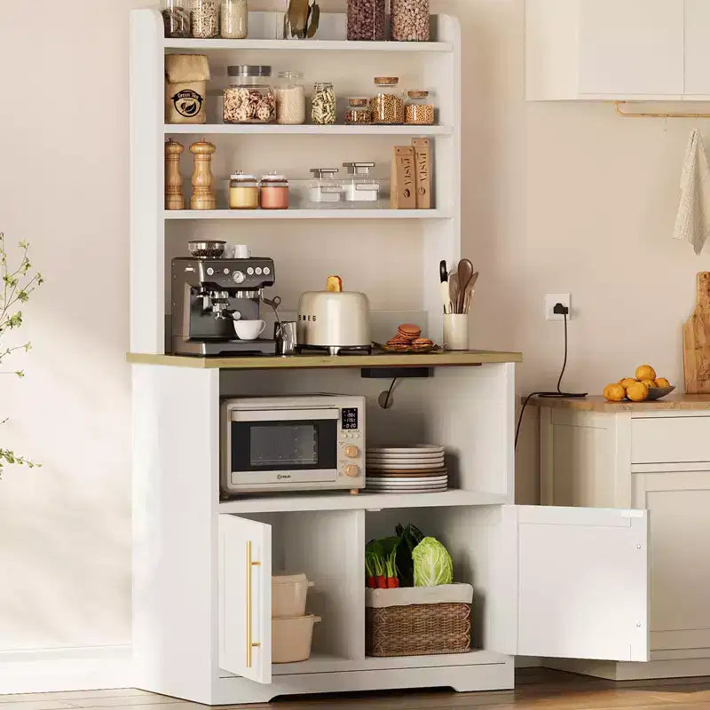 Meuble de cuisine avec support pour four à micro-ondes, étagère de rangement haute et polyvalente avec plateau épais pour salle à manger