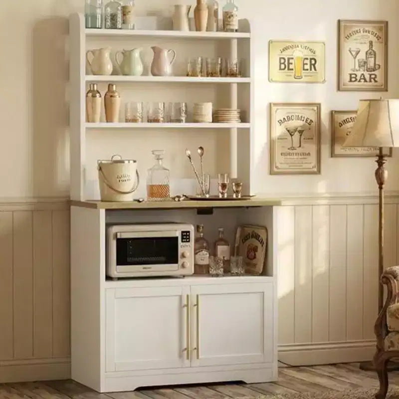 Meuble de cuisine avec support pour four à micro-ondes, étagère de rangement haute et polyvalente avec plateau épais pour salle à manger