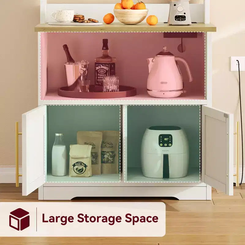 Meuble de cuisine avec support pour four à micro-ondes, étagère de rangement haute et polyvalente avec plateau épais pour salle à manger