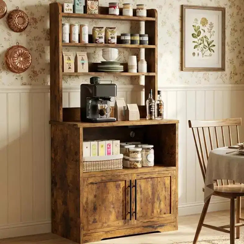 Meuble de cuisine avec support pour four à micro-ondes, étagère de rangement haute et polyvalente avec plateau épais pour salle à manger