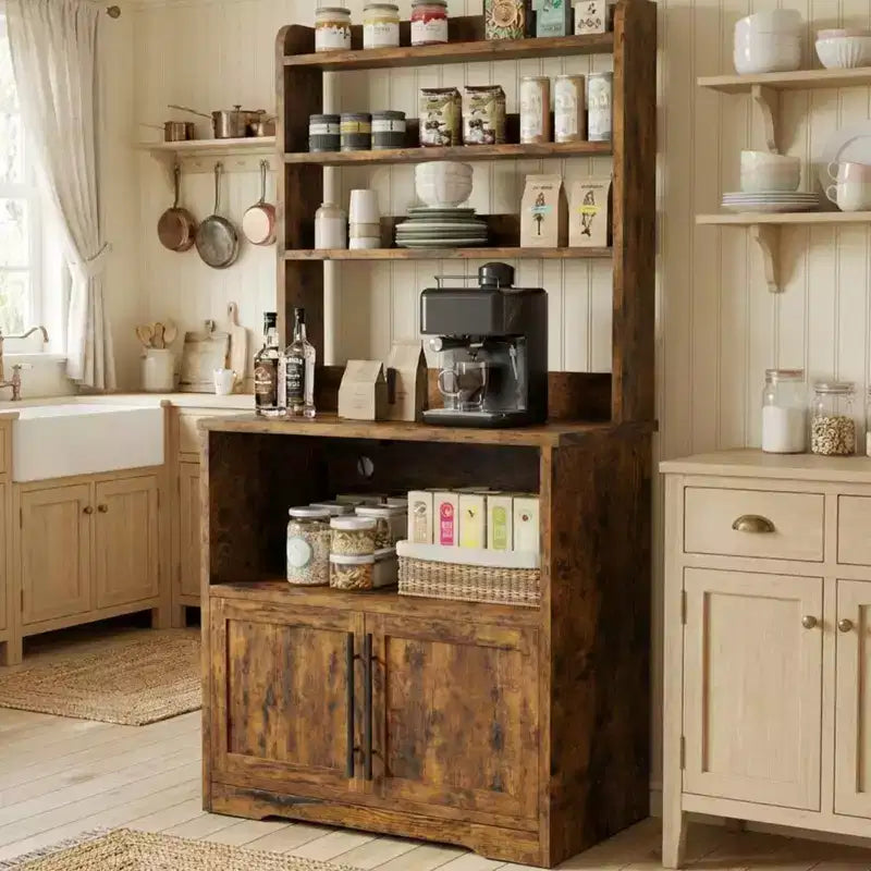 Meuble de cuisine avec support pour four à micro-ondes, étagère de rangement haute et polyvalente avec plateau épais pour salle à manger