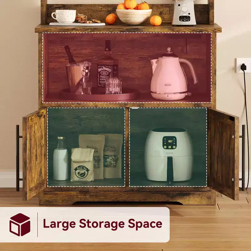 Meuble de cuisine avec support pour four à micro-ondes, étagère de rangement haute et polyvalente avec plateau épais pour salle à manger