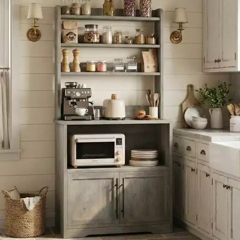 Meuble de cuisine avec support pour four à micro-ondes, étagère de rangement haute et polyvalente avec plateau épais pour salle à manger