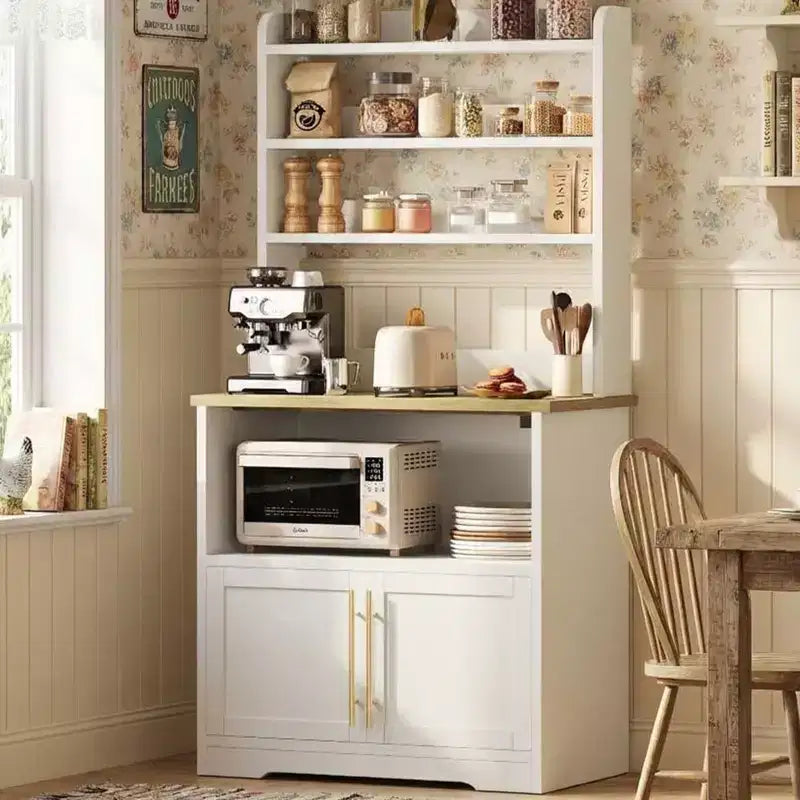 Meuble de cuisine avec support pour four à micro-ondes, étagère de rangement haute et polyvalente avec plateau épais pour salle à manger