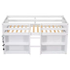 Lit jumeau mi-hauteur avec étagères à deux niveaux et lumière LED, cadre de lit mi-hauteur en pin avec conception adaptée aux enfants, aucun sommier tapissier requis