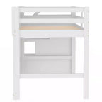 Lit mezzanine double avec escalier de rangement et fenêtre, cadre de lit mezzanine bas en bois massif pour enfants