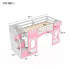 Lit mezzanine double avec escalier de rangement et fenêtre, cadre de lit mezzanine bas en bois massif pour enfants