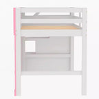Lit mezzanine double avec escalier de rangement et fenêtre, cadre de lit mezzanine bas en bois massif pour enfants