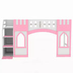 Lit mezzanine double avec escalier de rangement et fenêtre, cadre de lit mezzanine bas en bois massif pour enfants