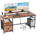 BALHAM TRADE-55 Home Office Desk with File Cabinet 2 Monitor Stands Power Outlets Storage