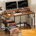 Bureau de 55" avec classeur, 2 supports d'écran, prises de courant et rangement