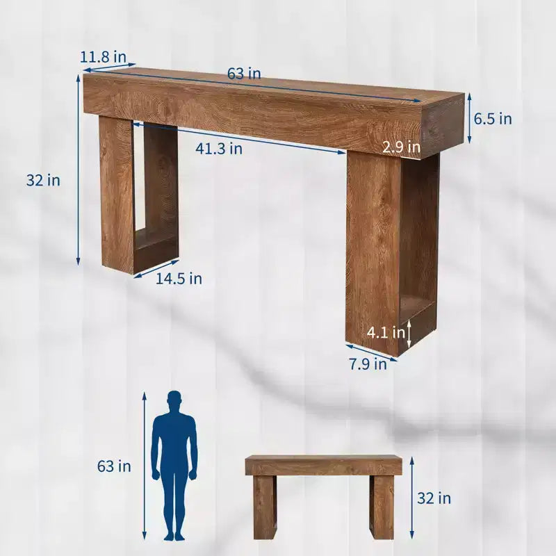 Console de ferme 63" pour entrée, table de canapé en bois pour salon, finition naturelle rustique