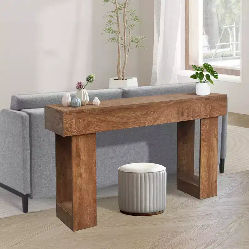 Console de ferme 63" pour entrée, table de canapé en bois pour salon, finition naturelle rustique